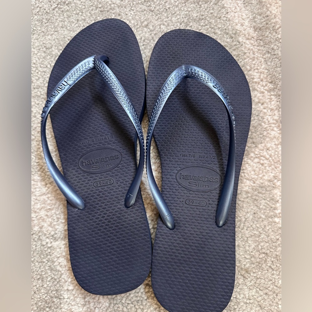 Havaianas Slim Flip Flops in metallic navy